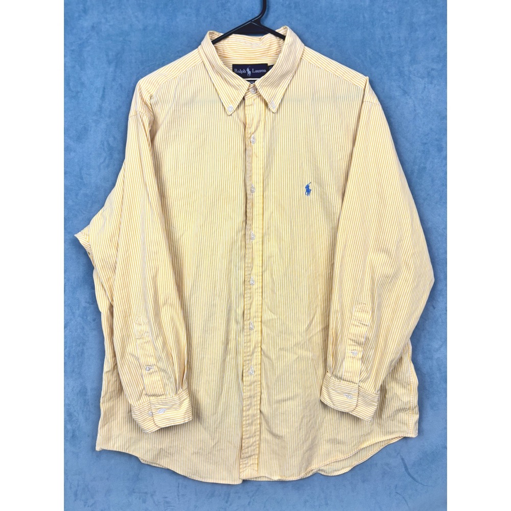 Ralph Lauren Mens Classic Fit Striped Button Down Shirt Yellow White 17.5 32/33